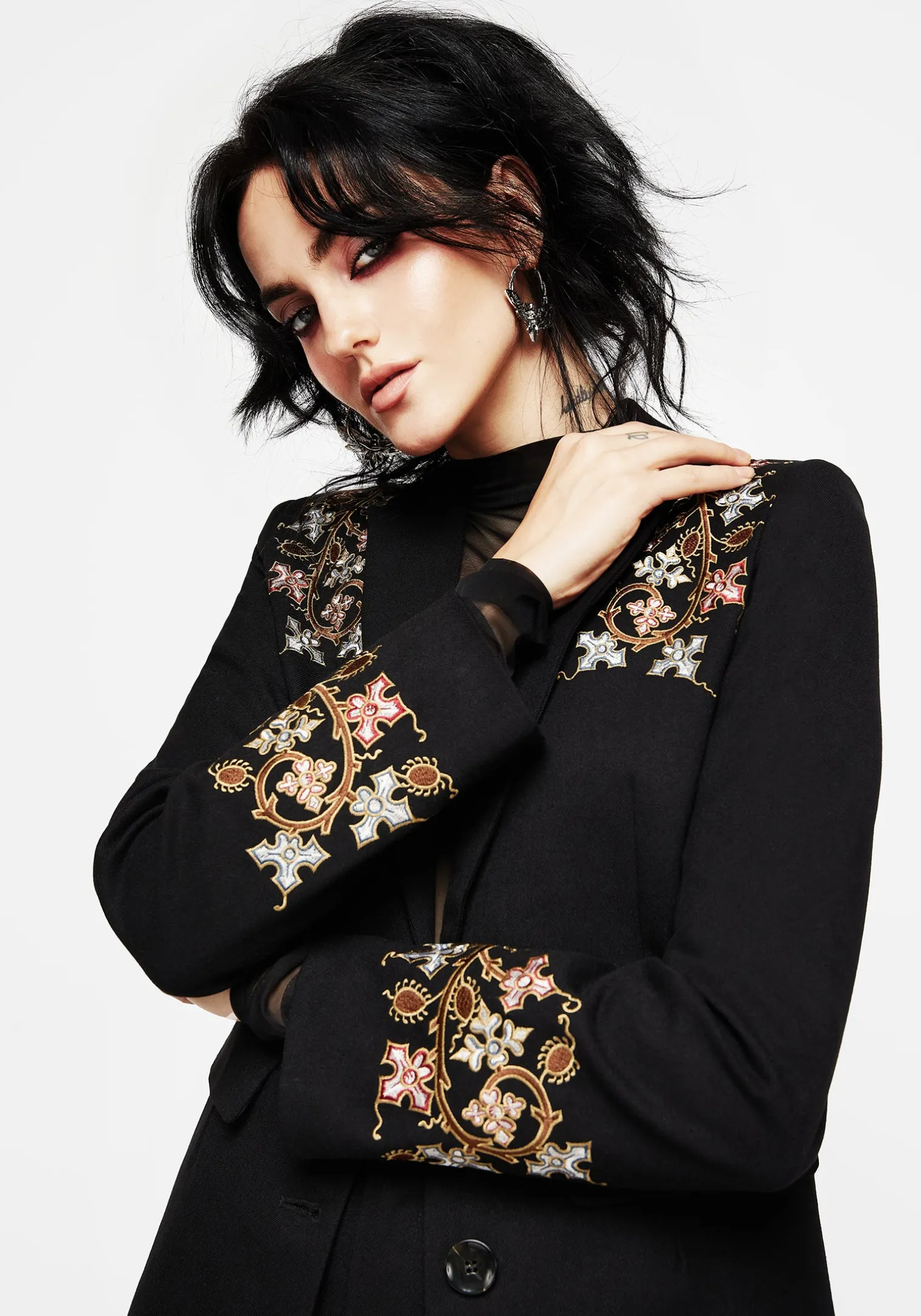 Nasturtium Floral Embroidered Relaxed Blazer