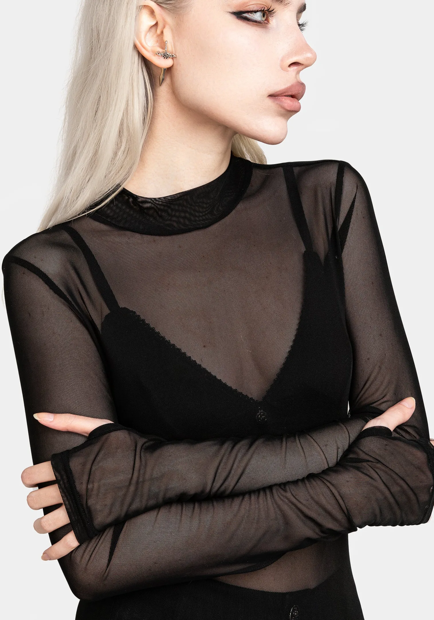 Necrosis High Neck Long Sleeve Mesh Top