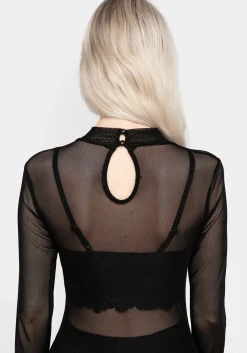 Necrosis High Neck Long Sleeve Mesh Top