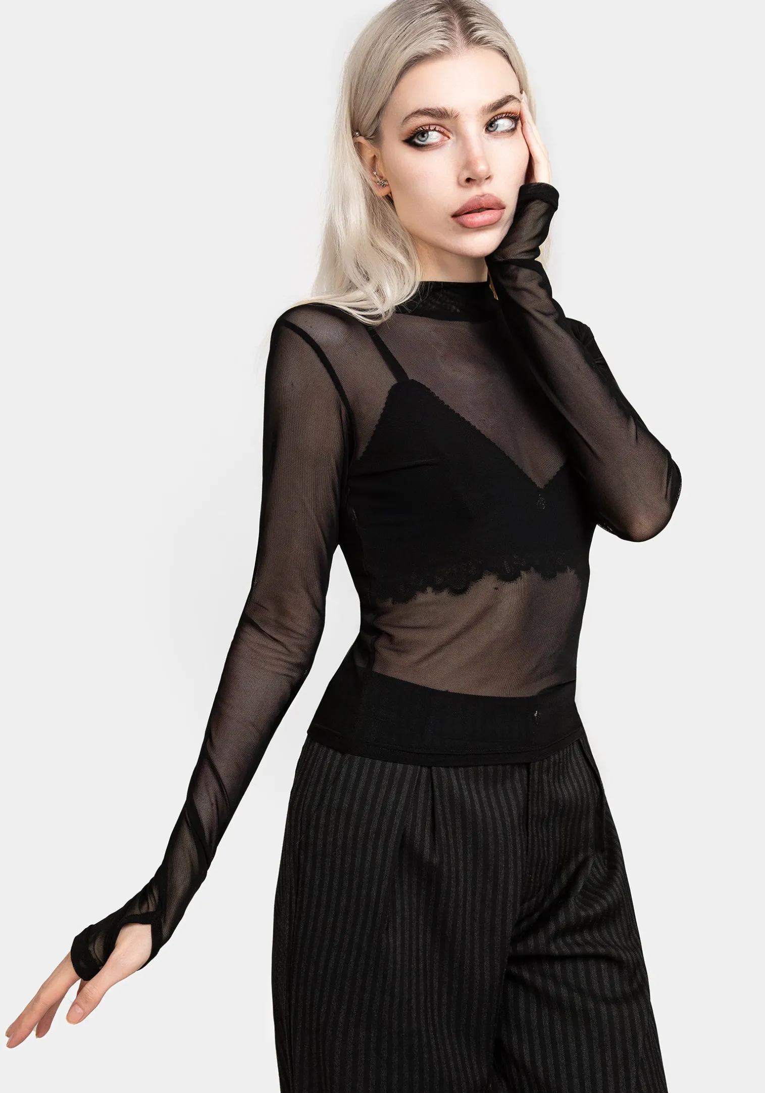 Necrosis High Neck Long Sleeve Mesh Top