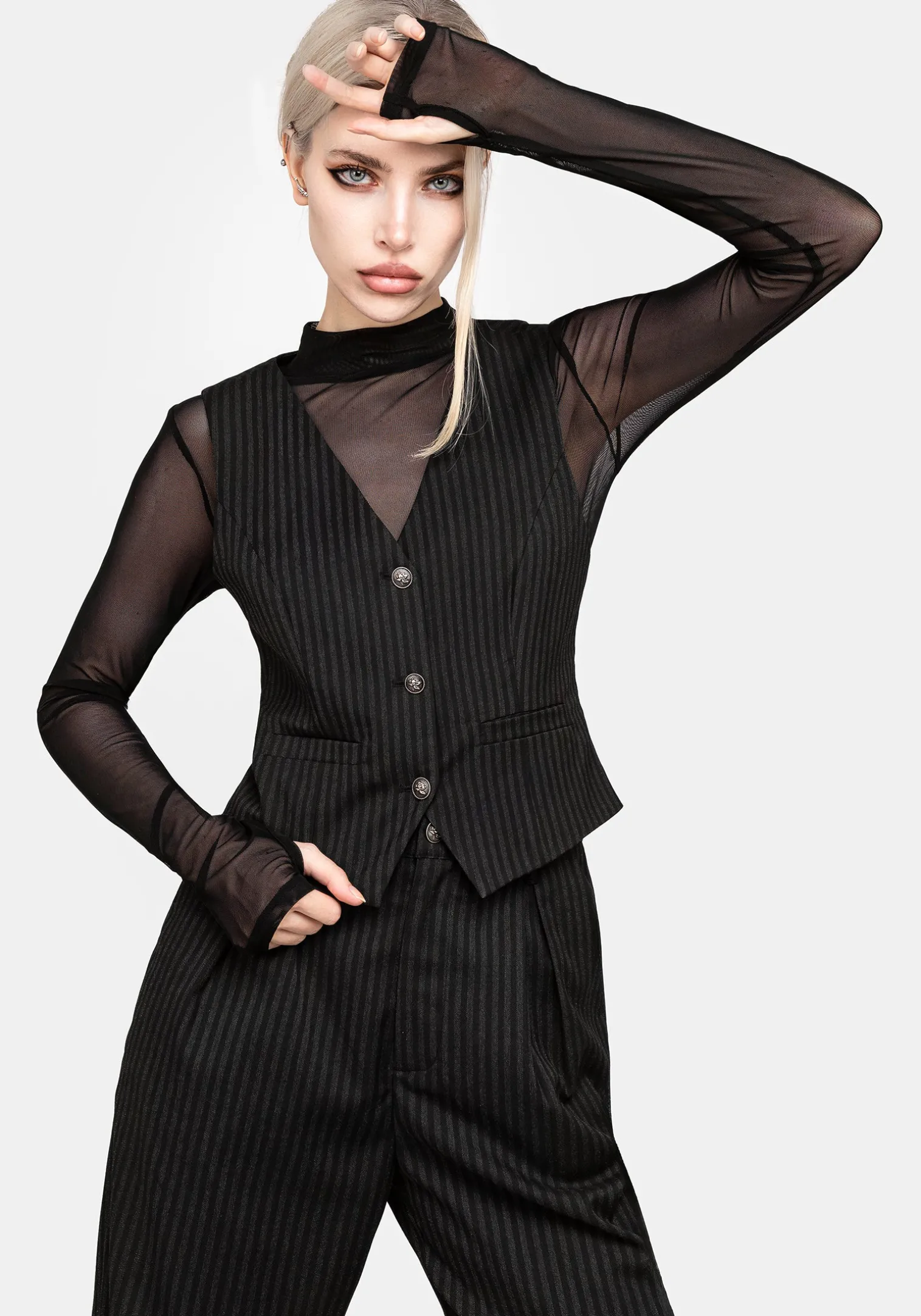 Necrosis High Neck Long Sleeve Mesh Top