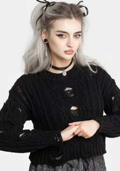 Nemesis Distressed Cable Knit Sweater