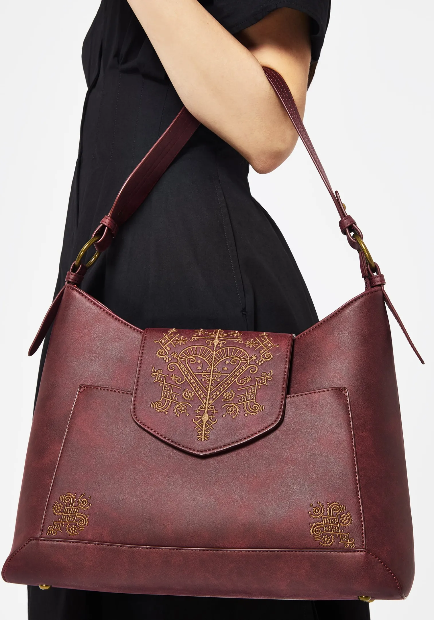Neriene Embroidered Slouchy Shoulder Bag