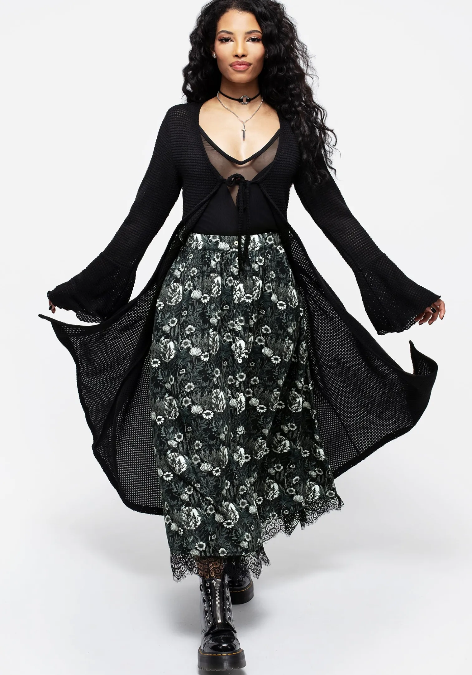 Nightbloom Button Front Midaxi Skirt