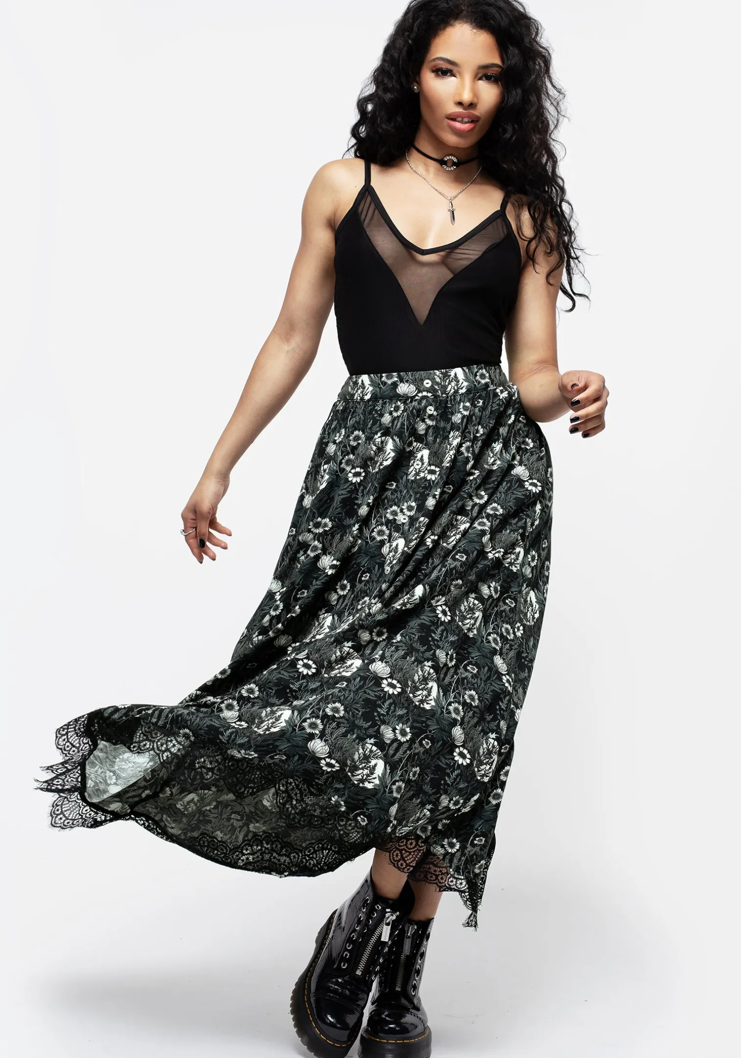 Nightbloom Button Front Midaxi Skirt