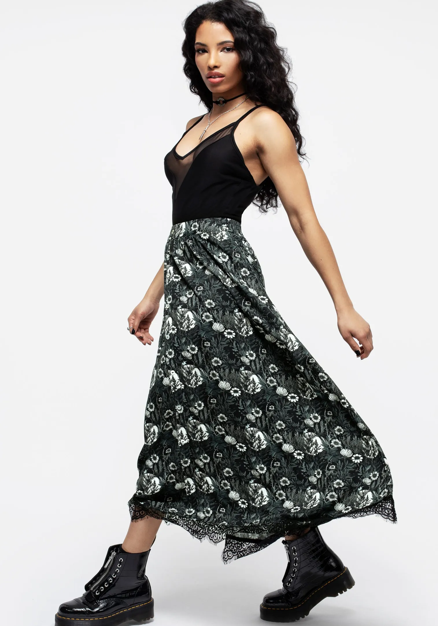 Nightbloom Button Front Midaxi Skirt