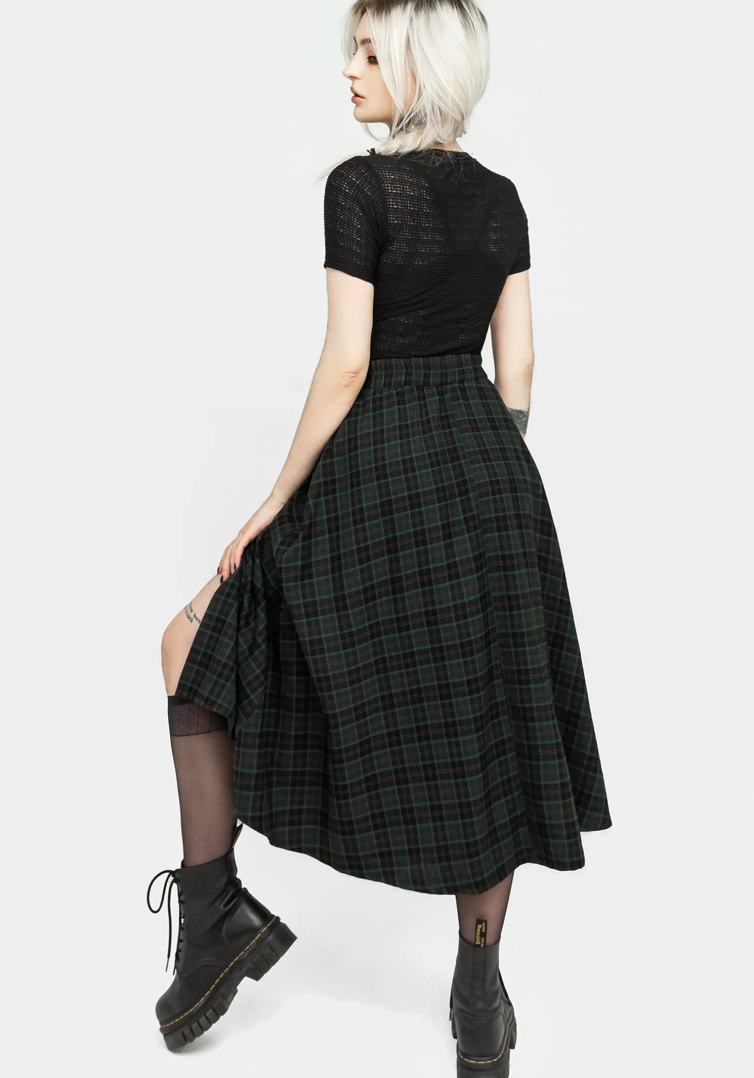 Nightingale Buckled Check Midi Skirt