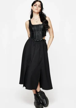 Nightingale Buckled Midi Skirt - Black