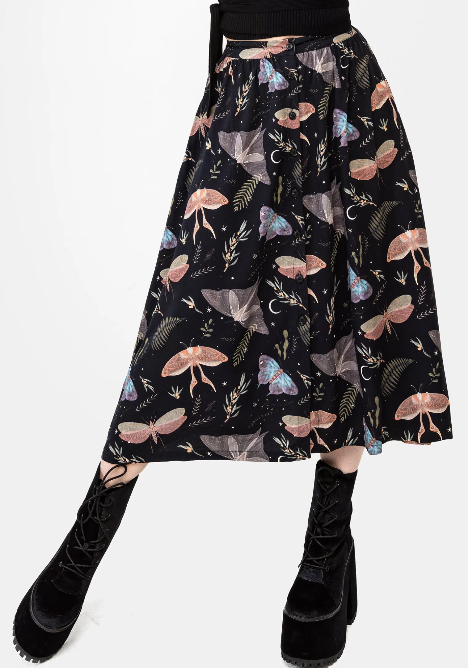 Nightmoth Button Up Midi Skirt