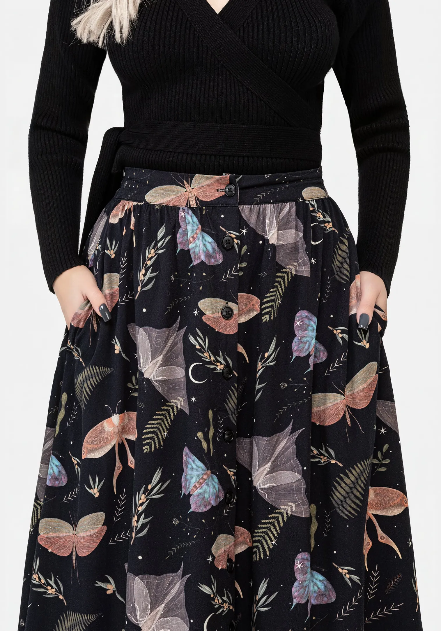 Nightmoth Button Up Midi Skirt