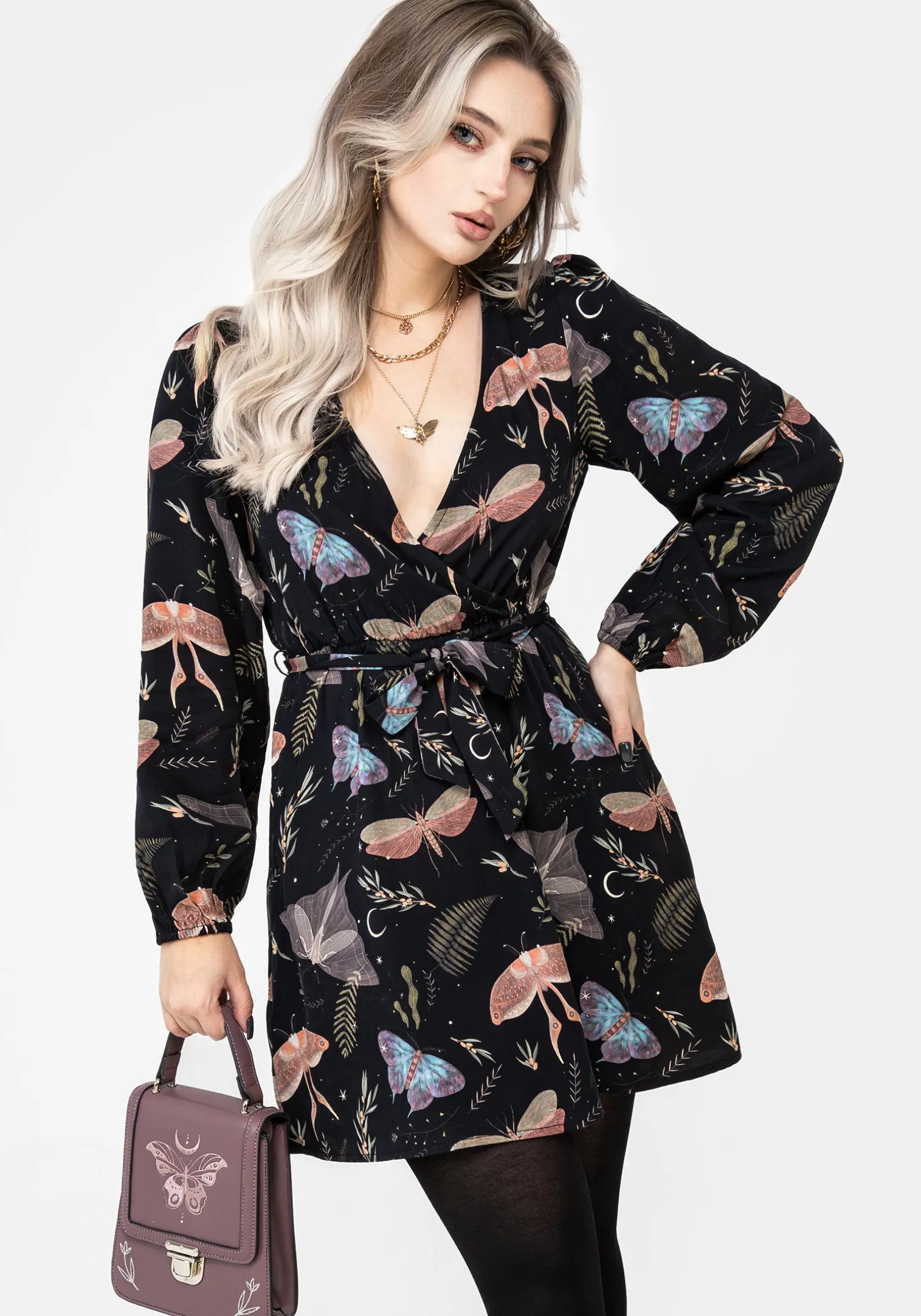 Nightmoth Mini Wrap Dress