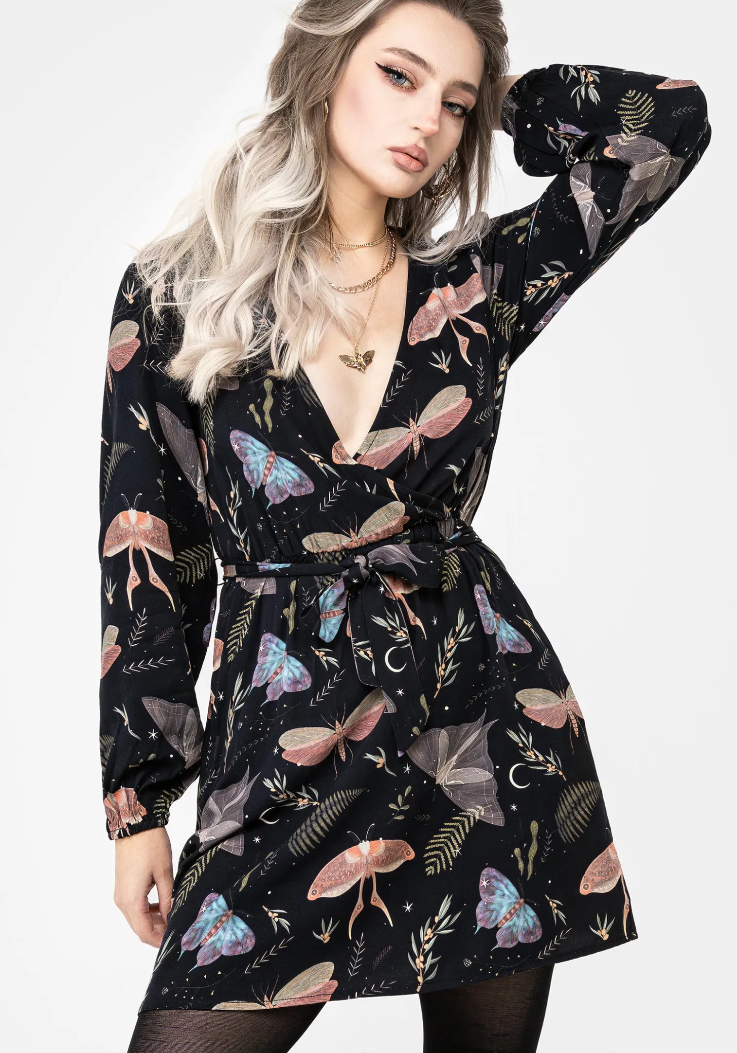 Nightmoth Mini Wrap Dress