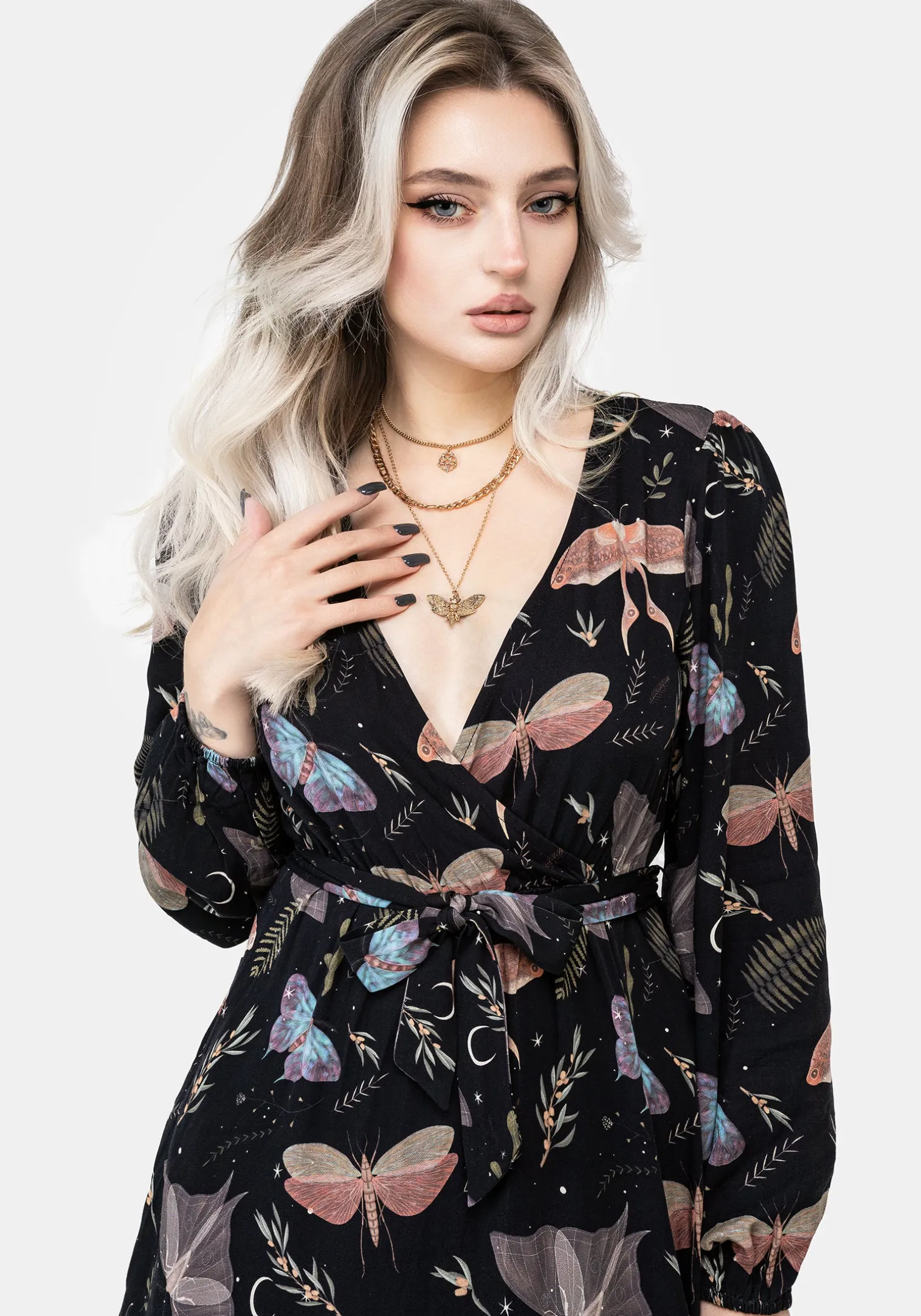 Nightmoth Mini Wrap Dress