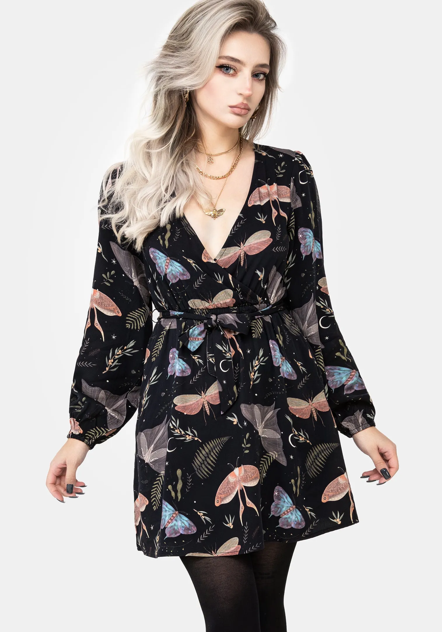 Nightmoth Mini Wrap Dress