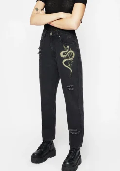 Nirah Embroidered Distressed Mom Jeans