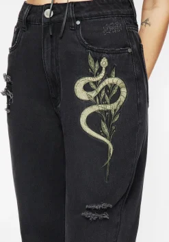 Nirah Embroidered Distressed Mom Jeans