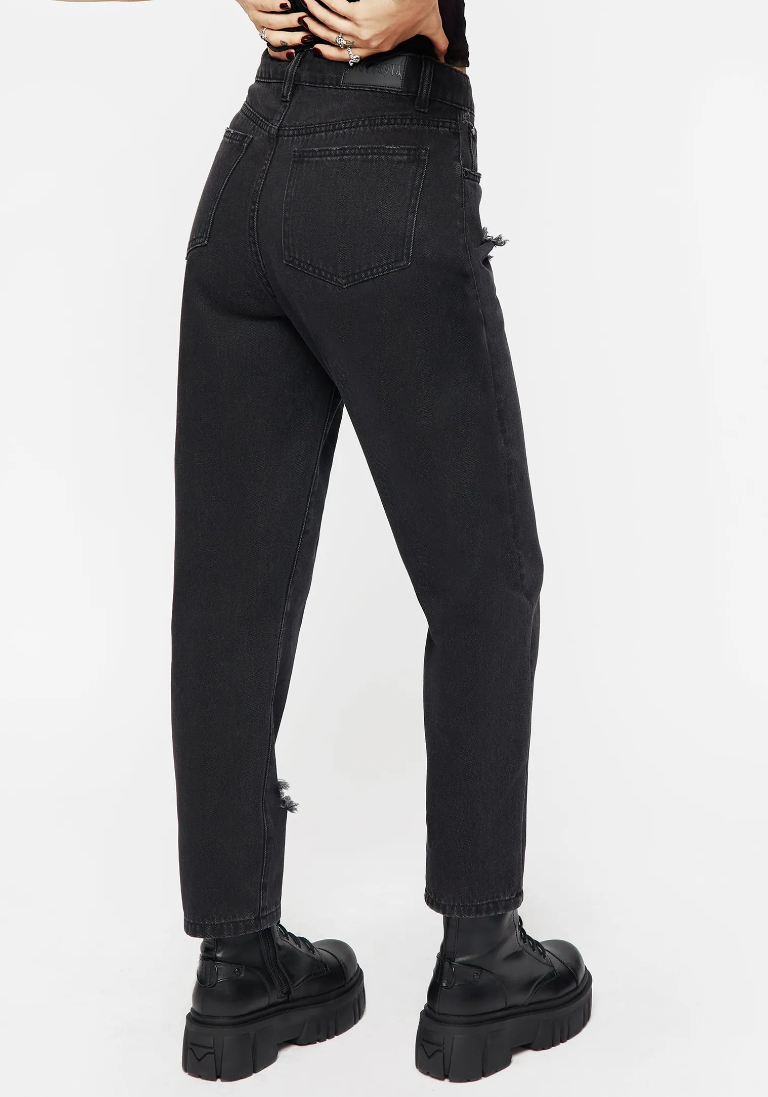 Nirah Embroidered Distressed Mom Jeans
