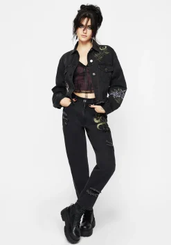 Nirah Embroidered Distressed Mom Jeans