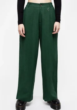 Oberon Green Wide Leg Linen Blend Trousers
