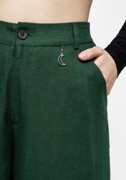 Oberon Green Wide Leg Linen Blend Trousers
