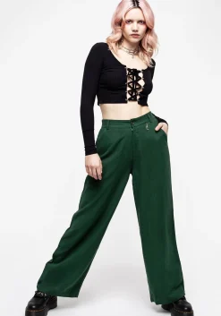 Oberon Green Wide Leg Linen Blend Trousers