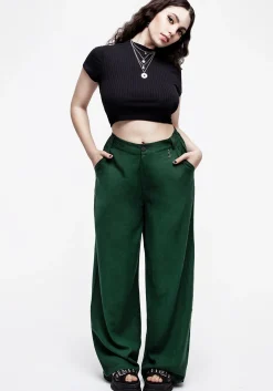 Oberon Green Wide Leg Linen Blend Trousers