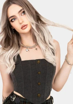 Ombra Button Front Sleeveless Corset Top
