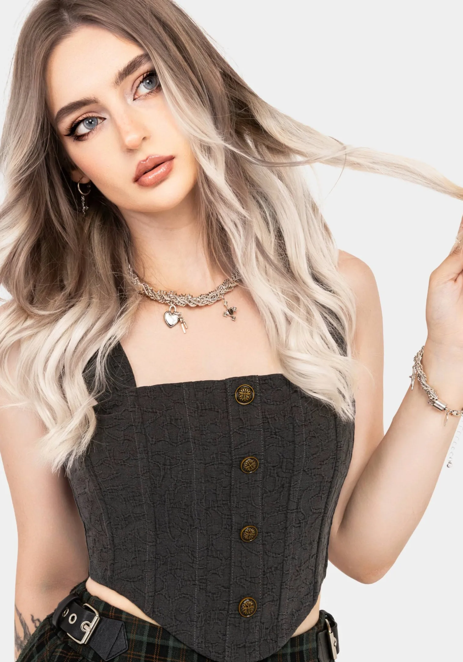 Ombra Button Front Sleeveless Corset Top