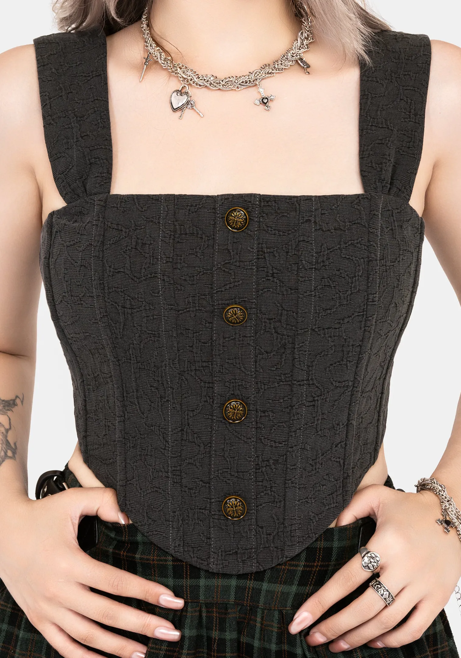 Ombra Button Front Sleeveless Corset Top