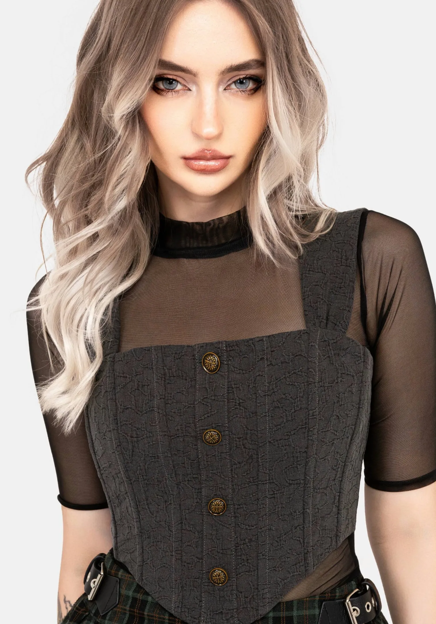 Ombra Button Front Sleeveless Corset Top