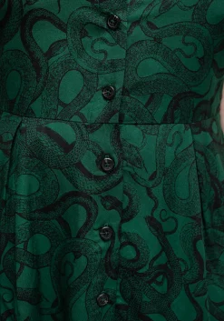 Ophidia Snake Print Button Up Mini Apron Dress - Green