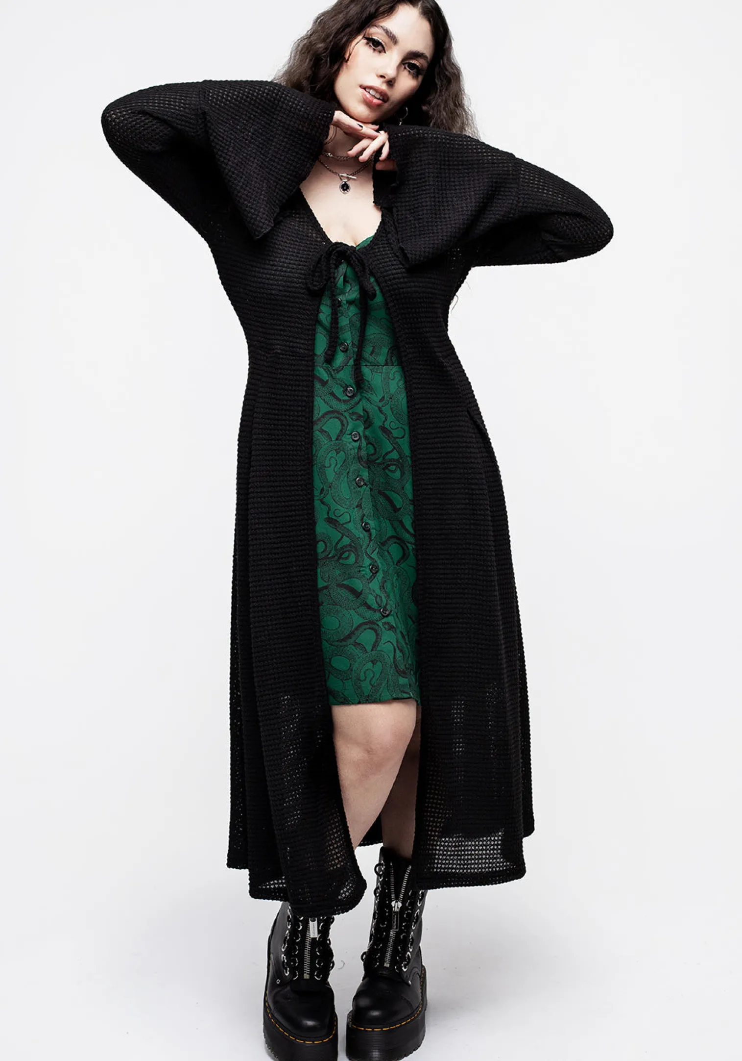 Ophidia Snake Print Button Up Mini Apron Dress - Green