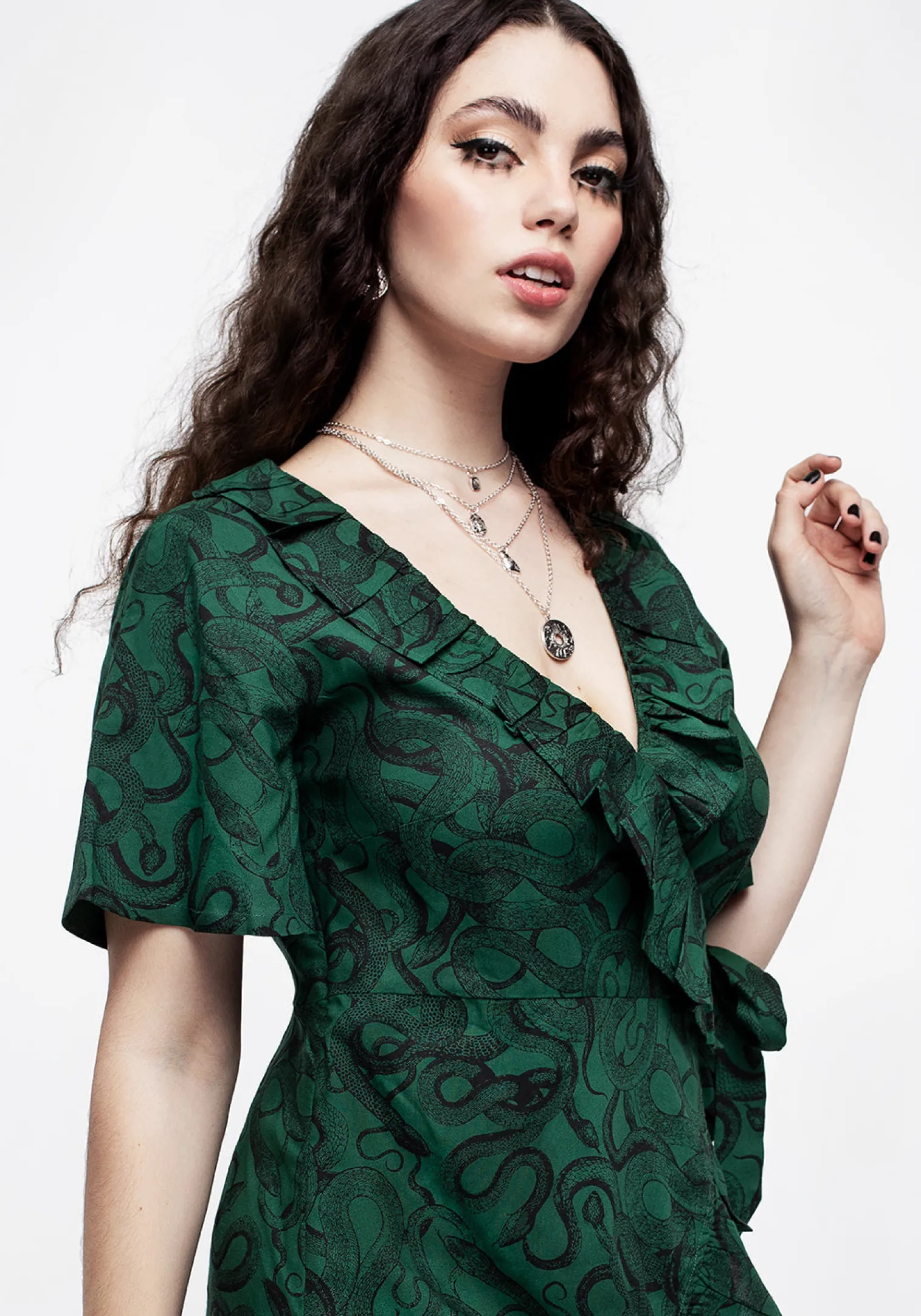 Ophidia Snake Print Ruffle Mini Dress - Green