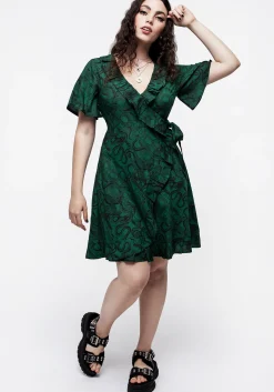 Ophidia Snake Print Ruffle Mini Dress - Green