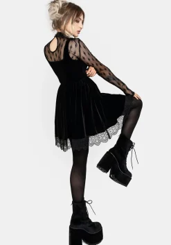 Orbweb Lace Hem Velour Mini Dress