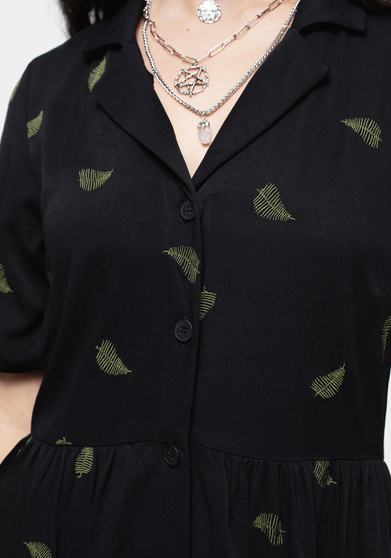Osmunda Fern Embroidered Midi Shirt Dress