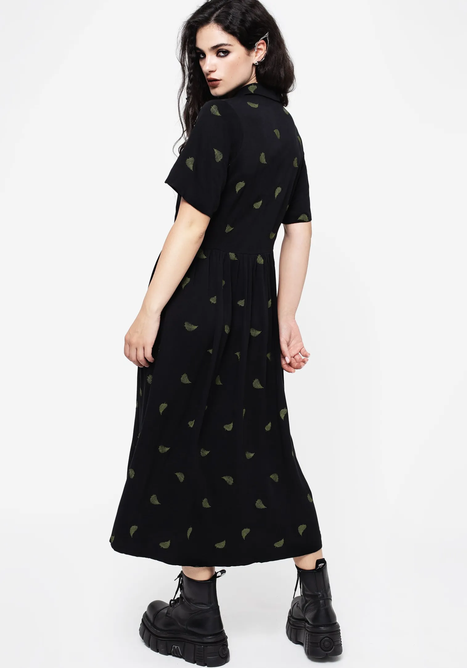 Osmunda Fern Embroidered Midi Shirt Dress