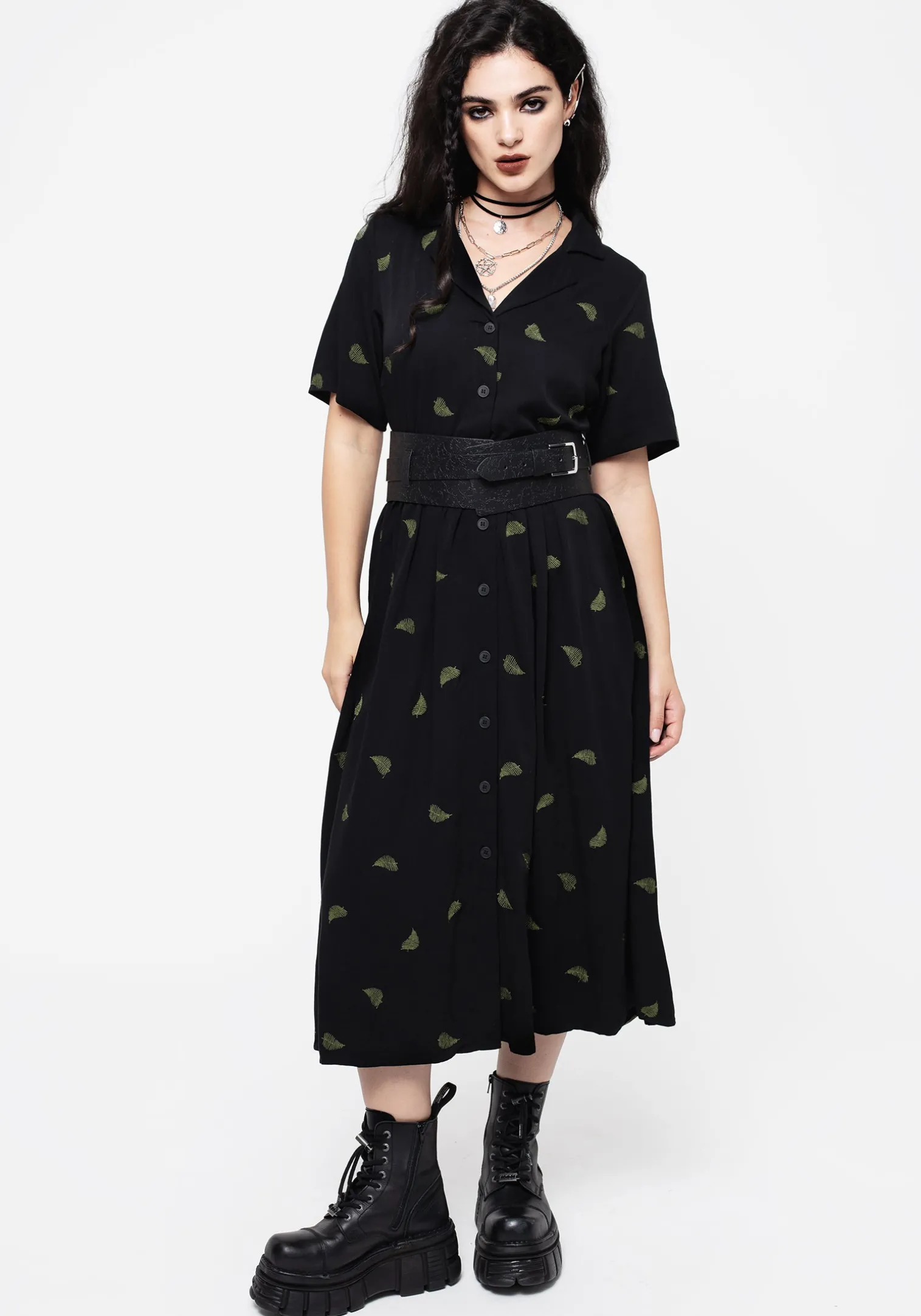 Osmunda Fern Embroidered Midi Shirt Dress