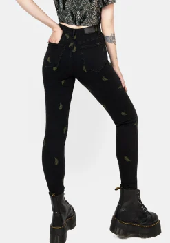 Osmunda Fern Embroidered Denim Skinny Jeans
