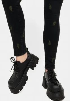 Osmunda Fern Embroidered Denim Skinny Jeans