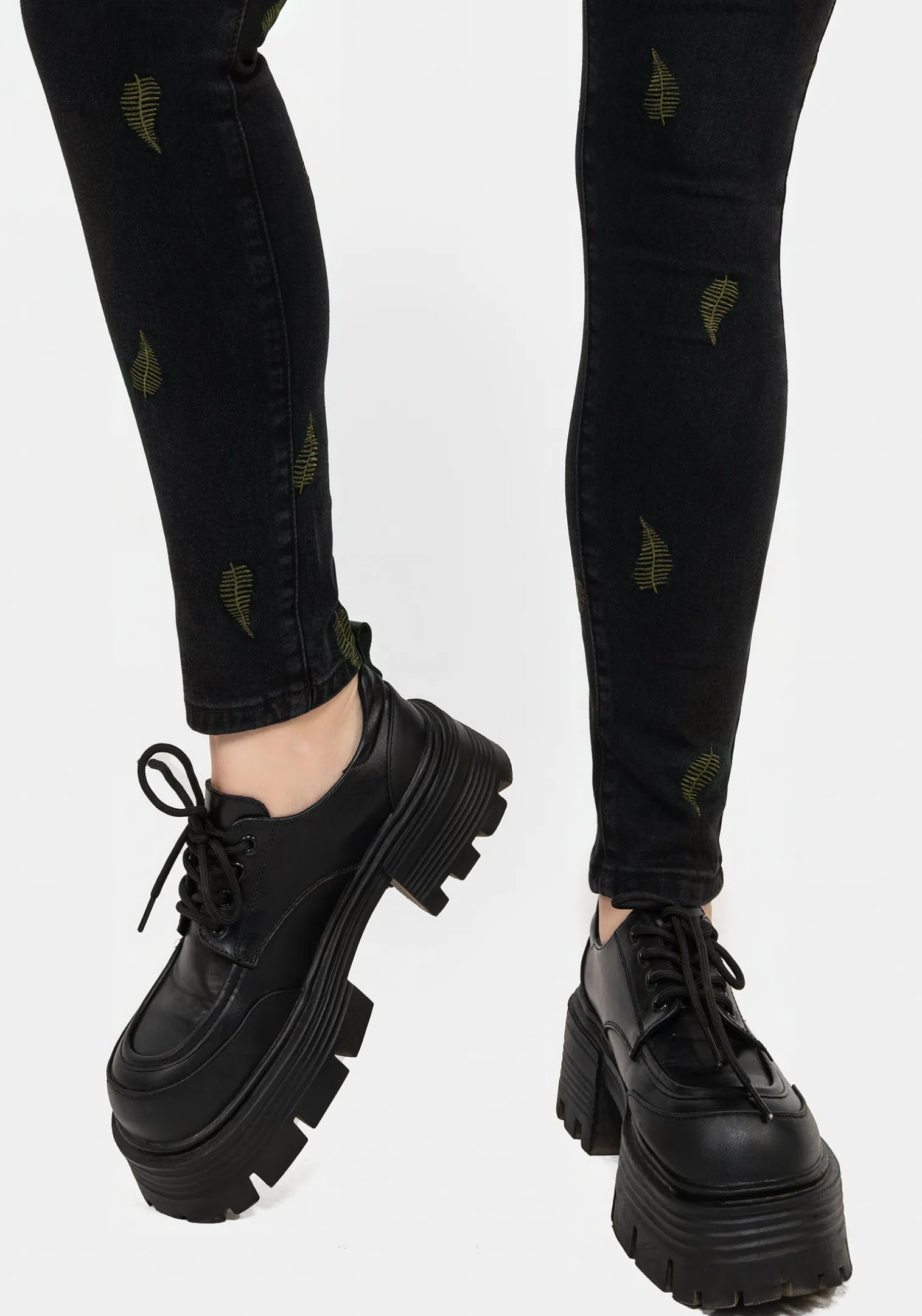 Osmunda Fern Embroidered Denim Skinny Jeans
