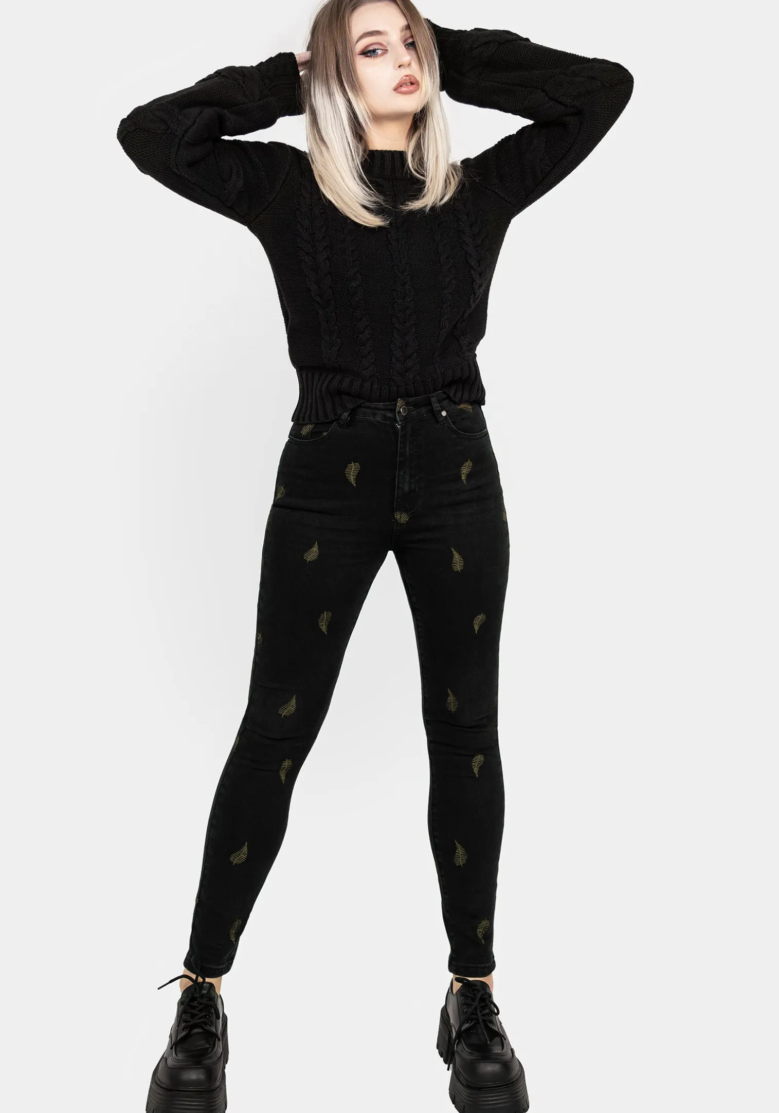 Osmunda Fern Embroidered Denim Skinny Jeans