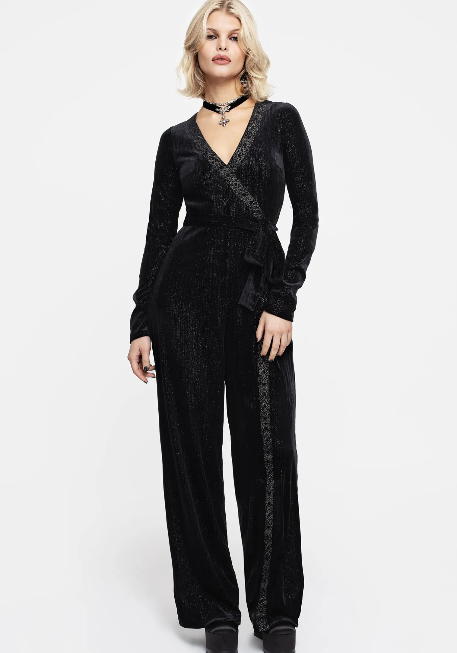 Otherworld Embroidered Faux Wrap Jumpsuit