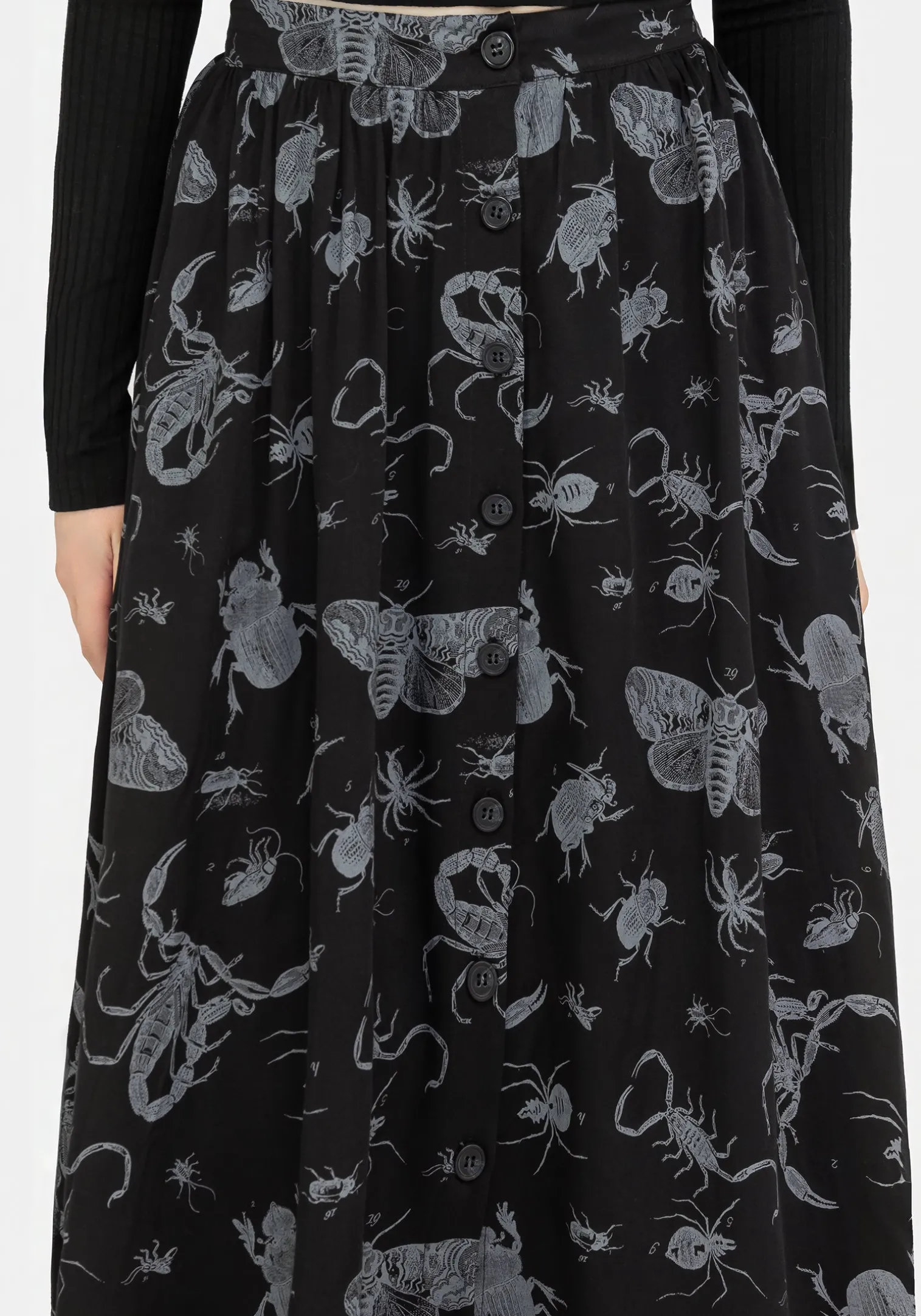 Parasite Bugs Button Front Midi Skirt - Black