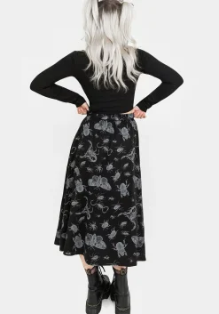 Parasite Bugs Button Front Midi Skirt - Black