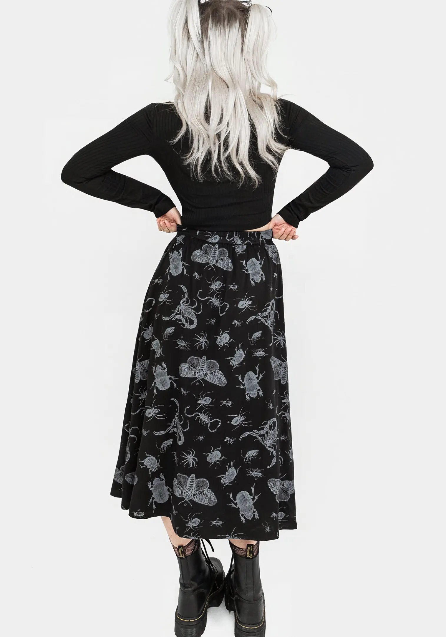 Parasite Bugs Button Front Midi Skirt - Black