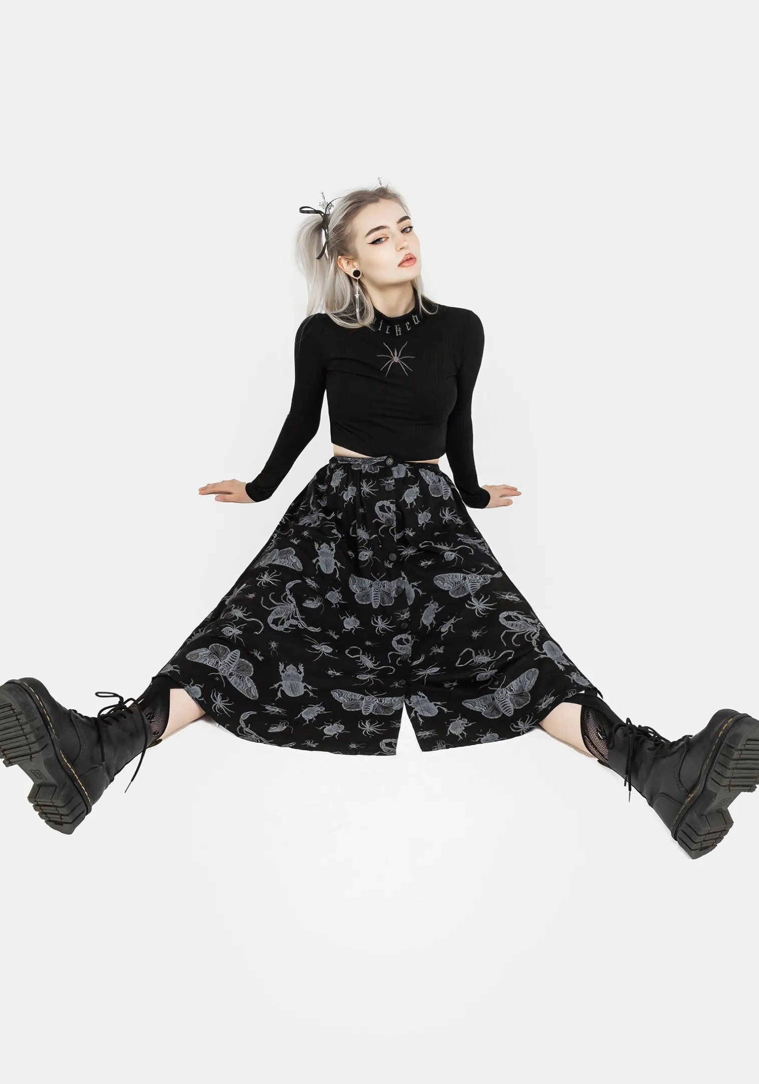 Parasite Bugs Button Front Midi Skirt - Black
