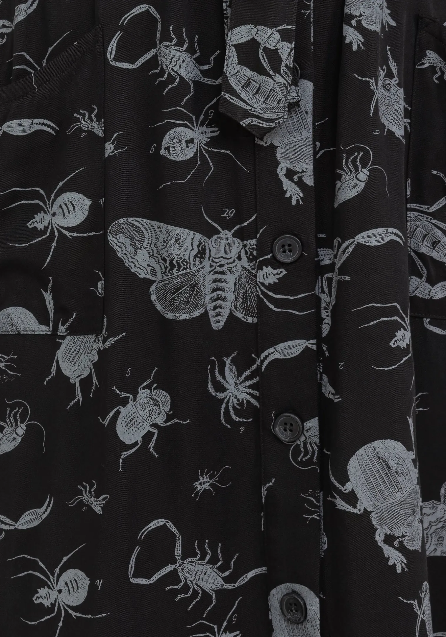 Parasite Bugs Short Sleeve Midi Shirt Dress - Black