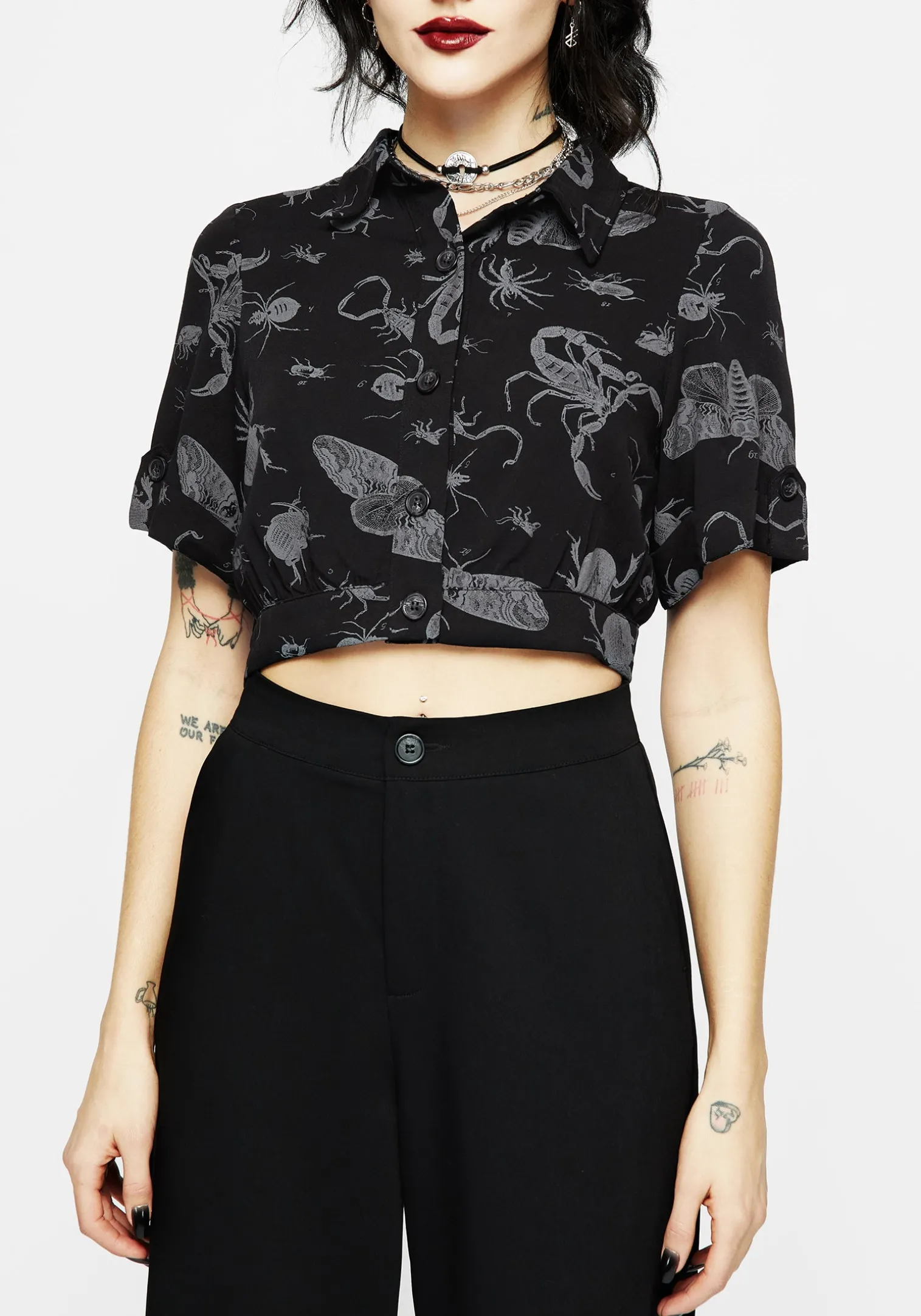 Parasite Bugs Short Sleeve Crop Shirt - Black