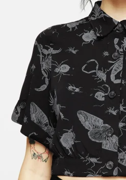 Parasite Bugs Short Sleeve Crop Shirt - Black